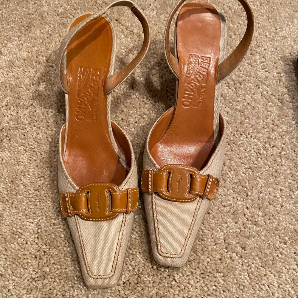 Ferragamo tweed slingback heels